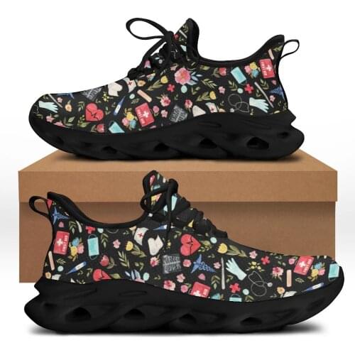 FORUDESIGNS Nurse Heart Fashion Women Shoes Lace Up Breathable Summer Flat Sneaker Outdoor Beach Walking Footwear Zapatos Mujer