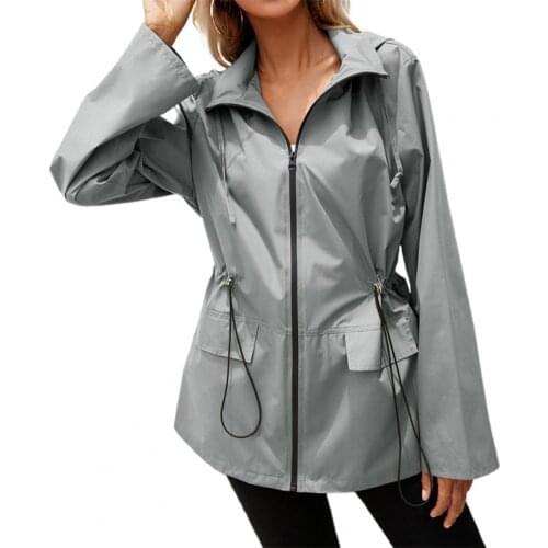 Women Raincoat Women Jacket Hooded Zipper Long Sleeve Drawstring Flap Pockets Raincoat Hiking Drawstring Flap Jacket Women XL