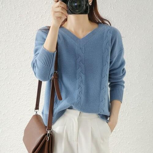 V-neck cashmere sweater women winter 100% cashmere pullover knit womens long-sleeved thick loose plus size pullover