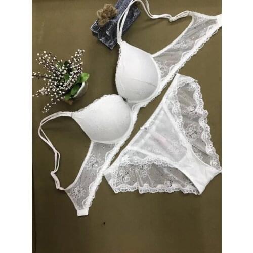 Womens New Sexy Bra Set Bra tops gather push up comfortable thick cups Lace Deep V can be crossed behind the back