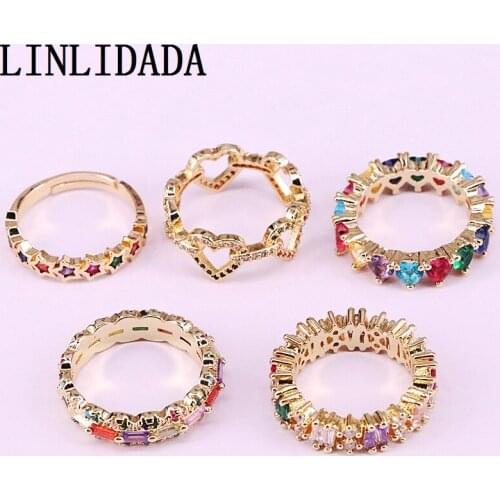 12Pcs Mix Random Rainbow cubic zirconia Inlay Ring for Women Colorful CZ Charm fashion ring jewelry