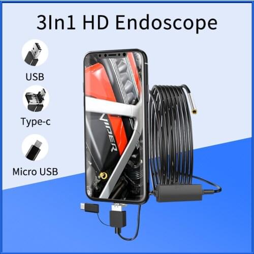 3.9MM Lens 3 IN 1 HD 720P IP67 6 LED Micro USB Pipe Endoscope Android PC Industrial Mechanical Inspecion Camera 1-5M