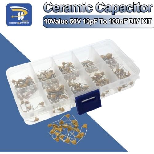 300pcs 10Value 50V 10pF 20pF 30pF 47pF 56pF 68pF 100pF 1nF 10nF 100nF Multilayer Ceramic Capacitor Assortment Monolithic Kit Box