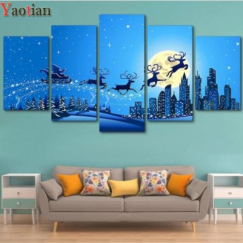 5 PCS 5D Diamond Painting Mosaic Christmas Deer Night Landscape DIY Full Rhinestone Embroidery Cross Stitch Arts Craft for Home