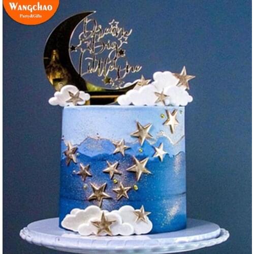 9pcs/set Acrylic Moon Cloud Star Happy Birthday Cake Topper Kids Baby Shower Dream Cake Decoration Party Supplies Child Favors