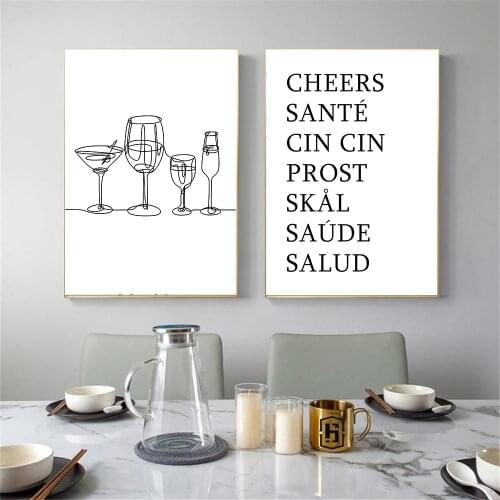 Abstract Wine Glass Poster Line Drawing Wall Art Print Quotes Canvas Painting Kitchen Art Prints Nordic Wall Pictures Home Decor