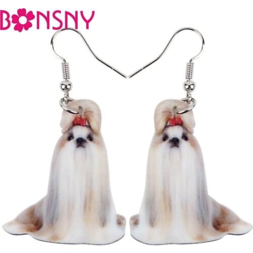 Bonsny Acrylic Dangle Cartoon Shih Tzu Dog Drop Earrings Big Long Novelty Jewelry For Girls Women Charms 2018 News Animal Anime