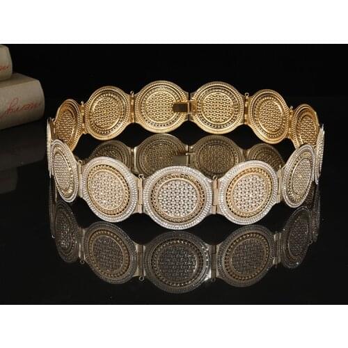 Moroccan Style Aristocratic Round Crystal Full Rhinestone Metal Belt Fashion Wedding Decoration Belt