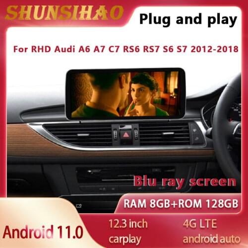 Automatic radio Blu ray screen For RHD 12.3 inch A6 A7 C7 RS6 RS7 S6 S7 2012-2018 multimedia carplay navigator Android 10