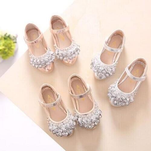 Autumn Children Leather Shoes Fashion Solid Color Rhinestone Girls Princess Baby Dancing Shoes Flat Heel Kids Shoes For Girls