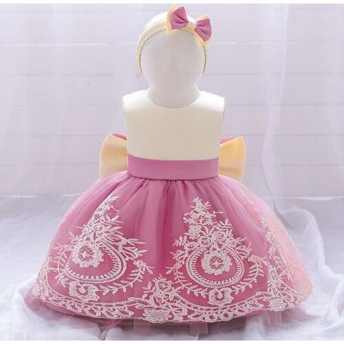 Toddler Girl Flower Birthday Tulle Dress Backless Bow Wedding Gown Kids Party Wear Princess Pink Dress Baby Girl Christmas Dress