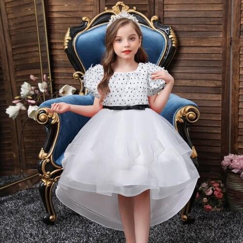 New Flower Girl Dresses Childrens Lace Tail Puffy Princess Dresses For Girls Dovetail Wedding Dresses Piano Performance Costume