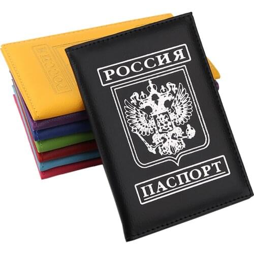 TRASSORY Travel Litchi Leather Russian Passport Cover The Double-Headed Eagle Passport Holder Case Men Women Business
