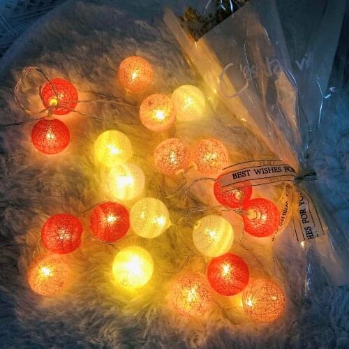 10/20LED Cotton Ball Garland String Lights Christmas Garden Strings for Outdoor Home Decoration Holiday Wedding Xmas Party