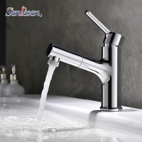 Chrome Basin Faucet Pull Out Bathroom Tap Deck Mounted Brass Mixers Water Hot And Cold Water Faucet