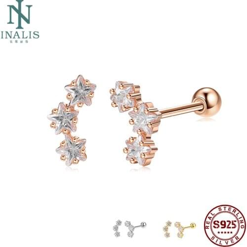 INALIS Romantic Star 925 Sterling Silver Stud Earrings For Women Clear Cubic Zirconia Small Earring Engagement Fine Jewelry Gift