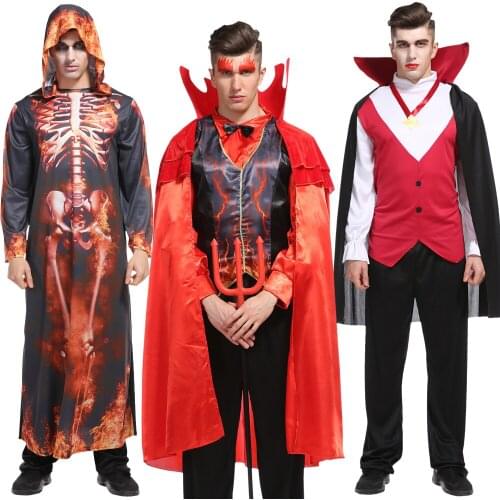 Halloween Vampire Grim Reaper Adult Men Party Cosplay Costumes Evil Devil Festival Masquerade Cape Dress Up