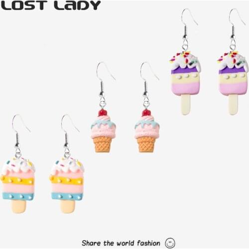 Lost Lady Cute Drop Earrings Statement Ice Cream Style Earrings for Womens Sweet Unusual Earrings Summer Party Jewelry