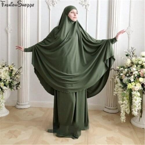 Muslim Hijab Abaya 2 pieces Dress Islamic Prayer Jilbab Modest Full Cover Burqas Middle East Arab Women Robe Maxi Kaftan Khimar