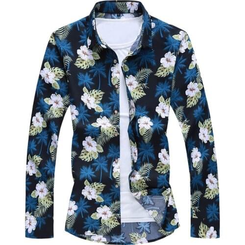 Men Long-sleeved Shirt New Hawaiian Printing Holiday Casual Cotton Button Shirt Male Comfortable High Quality Brand Clothing