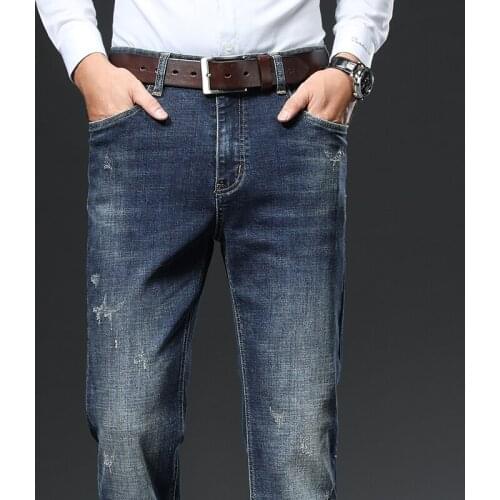 2021 Autumn Winter New Vintage Distressed Mens Business Jeans High Quality Regular Fit Stretch Denim Pants Male Brand Trousers