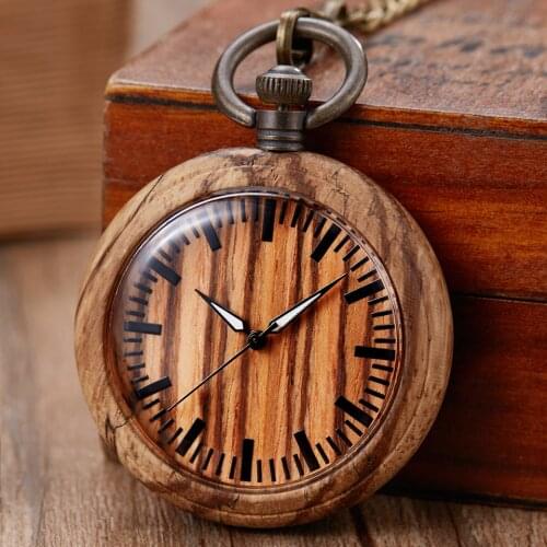 Natural Wood Pocket Watch Men Women Creative Wooden Quartz Watches Fob Chain Pendants Fashion Colorful Clock reloj de bolsillo