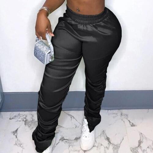 Solid Color High Waist Stretchy Ruched Trousers for Women Fit and Flare Long Pants Autumn High Streetwear Fashion Pleated Pants