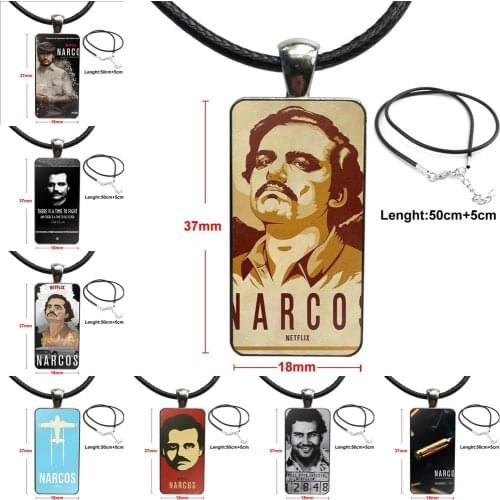 Narcos Tv Series Pablo Escobar Necklace Fashion Long Chain With Rectangle Necklace Jewelry For Women Men Party