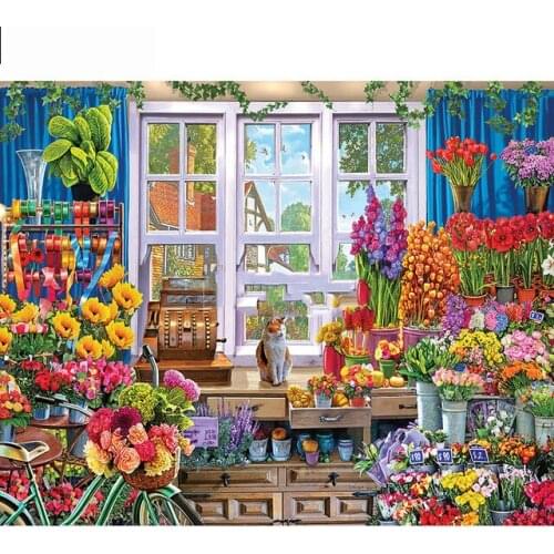 Full Square/Round Drill 5D DIY Scenery Diamond Painting "Flower Shoppe" 3D Rhinestone Embroidery Cross Stitch 5D Home Decor