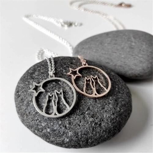 Simple Cute Animal Little Kitty Pendant Cat Necklace Star Necklace Minimalist Couple Best friends Sister Gift Gift For Her