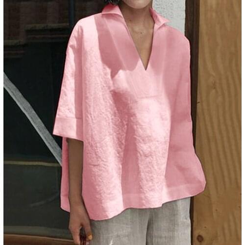 Pink Linen Tops Women Summer Solid Color Large Plus Size Tunics Femme Beach Tops Blusas S-3xl Blusas Feminina Verao 2021