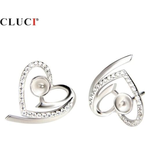 CLUCI Real 925 Sterling Silver Stud Earrings Women Fine Jewelry Silver Pearl 925 Earrings Mounting Luxury Heart Earrings SE029SB