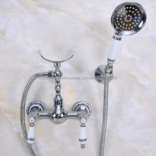 Polished Chrome Bathroom Faucet Bath Faucet Mixer Tap Wall Mounted Hand Held Shower Head Kit Shower Faucet Sets Nna262