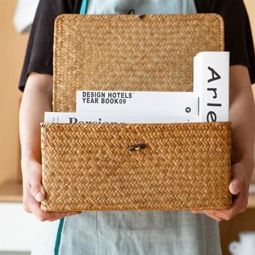 Handmade Sorting Boxes for Clothes Jewelry Manual Woven Storage Basket Lid Wicker Basket Rattan Sundries Storage Box