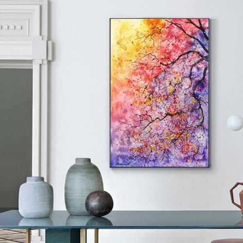 Modern Abstract Art Colored Tree Oil Painting on Canvas Cuadros Posters and Prints Scandinavian Wall Picture for Living Room