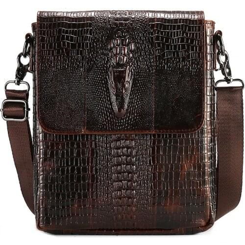 New Genuine Leather Alligator Bags Men Messenger Bags Vintage Mens Shoulder Crossbody Bag Male Brown Small Bag Designer Handbag