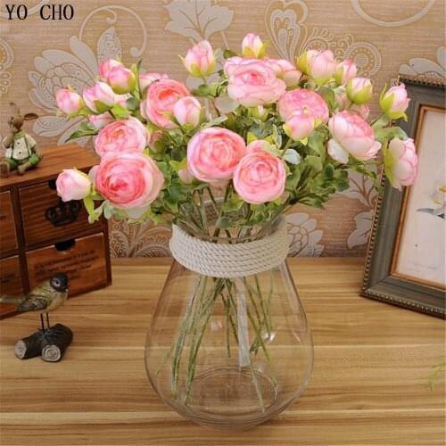 YO CHO Artificial Flowers 3 Head Delicate Peony Farmhouse Home Decoration Bridesmaid Flower Bouquet Tea Rose Peony Fake Flower