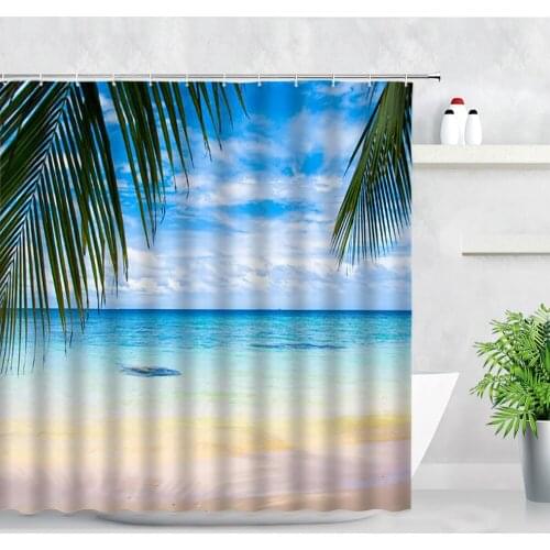 Ocean Landscape Shower Curtains Palm Tree Beach Summer Natural Scenery Modern Decor Bathtub Screens Fabric Bathroom Curtain Set