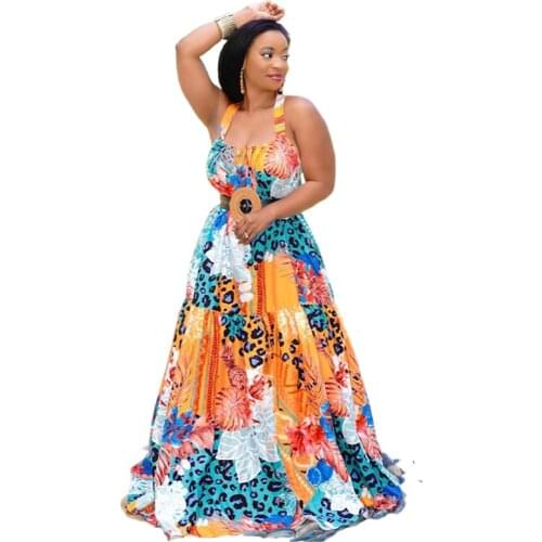 2021 Fashion Youth Dress Plus Size Slim Loose Strap Digital Print Floral Long Skirt Sleeveless Swing Summer Vestido De Mujer