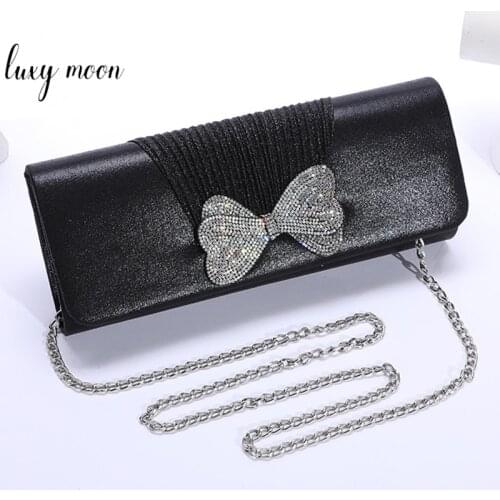Womens Black Clutch Purse with Rhinestones Bow Pouch for Wedding Elegant Lady Crystal Evening Bag Small Crossbody Bag ZD2094