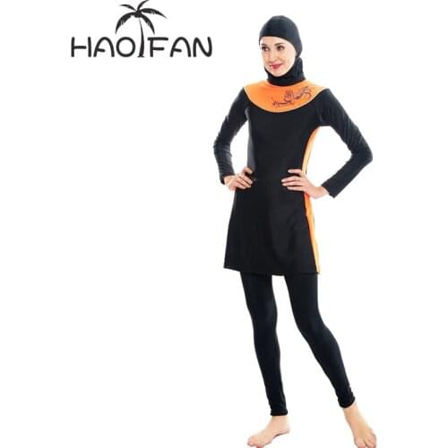 HAOFAN Muslim Swimwear Plus Size Female Bathing Suit Muslim Swimming Beachwear for Women Printing Islamic Swimsuit Full Cover