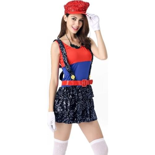 Super Mario Costume Adult Womens Fancy Dress Ladies Super Mario Luigi Brothers Fancy Dress Women Halloween Cosplay Clothes