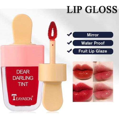 Cute Ice Cream Lip Gloss Long-Lasting Lip Tint Makeup Waterproof Lip Glaze Makeup Liquid Lipstick Sweet Red Lipgloss TSLM2