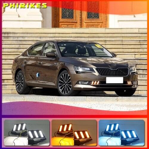 1 set For SKODA SUPERB 2016-2018 12V ABS LED DRL Daytime Running Lights Fog Lamp Cover Car- styling