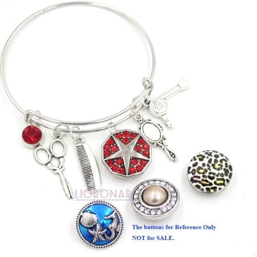 1PC 18mm Snap Jewelry Hair Stylist Dryer Mirror Scissors Comb Charm Snap Bracelets Wire Bangle Bijoux Pulsera