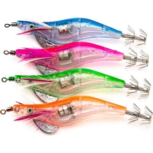1pc Flashing LED Fishing Lure Flash Light 10cm Minnow Luminous Squid Jig Shrimp Bait Night Fishing Lure