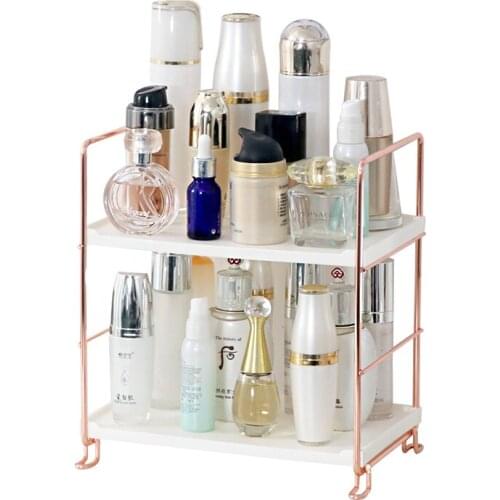 2/3 Layers Bathroom Makeup Organizer Desktop Cosmetics Storage Rack Rose GoldAssembled Kitchen Seasoning Iron Storage Shelves