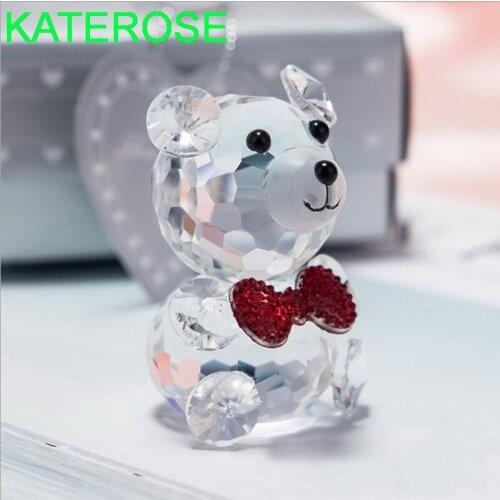 12PCS Baby Shower Favors Clear Crystal Bear Figurines with Red Bowknot Newborn Christening Party Giveaways For Guest