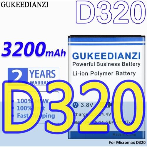 High Capacity GUKEEDIANZI Battery D320 3200mAh For Micromax D320