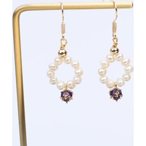 Free shipping girl charming gift sterling silver 925 hook gold real natural pearl handmade earring